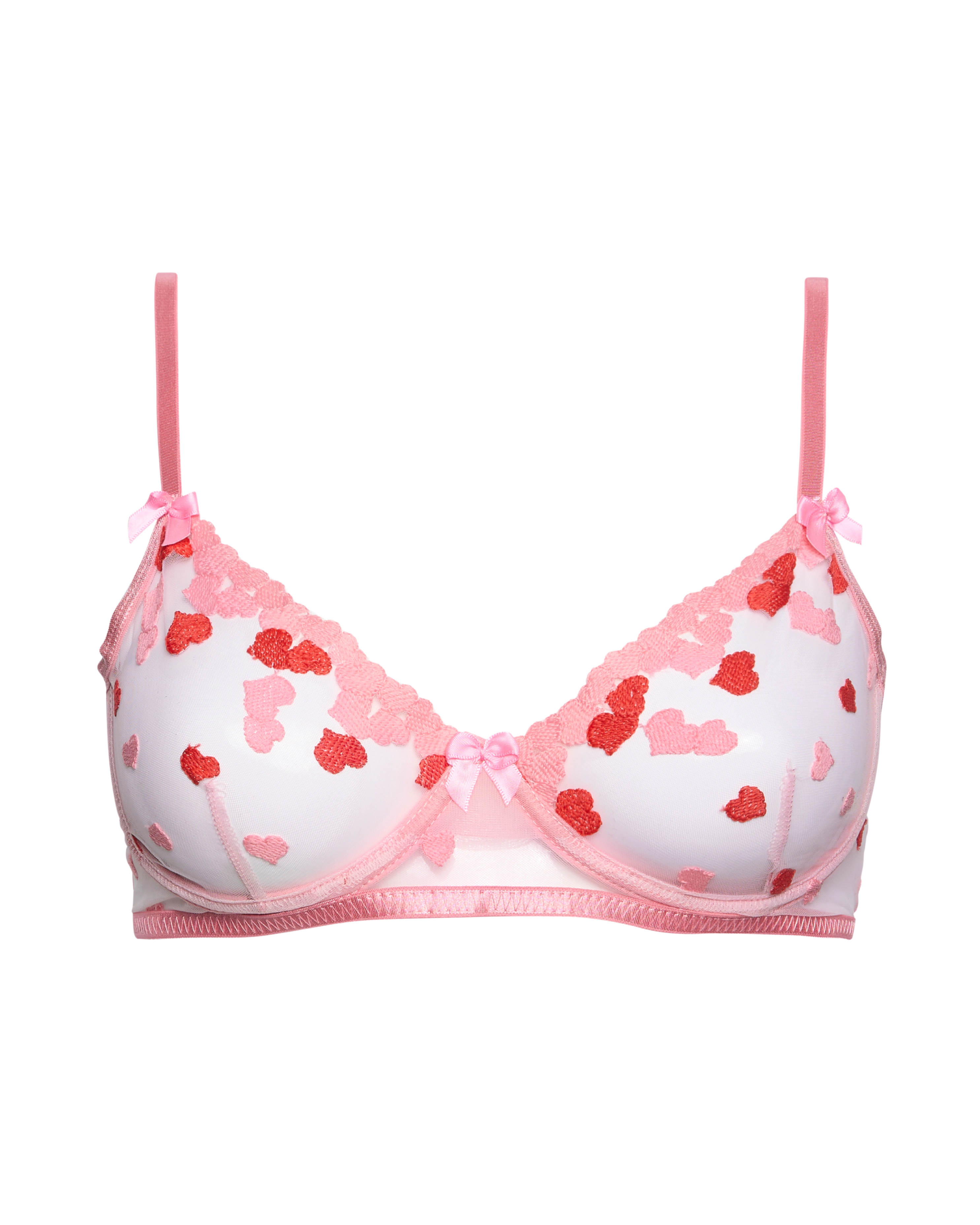 Queen of Hearts Embroidered Mesh Balcony Bra