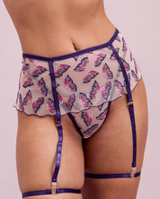 Empress Embroidered Longline Suspender Belt, Garter Straps & G String