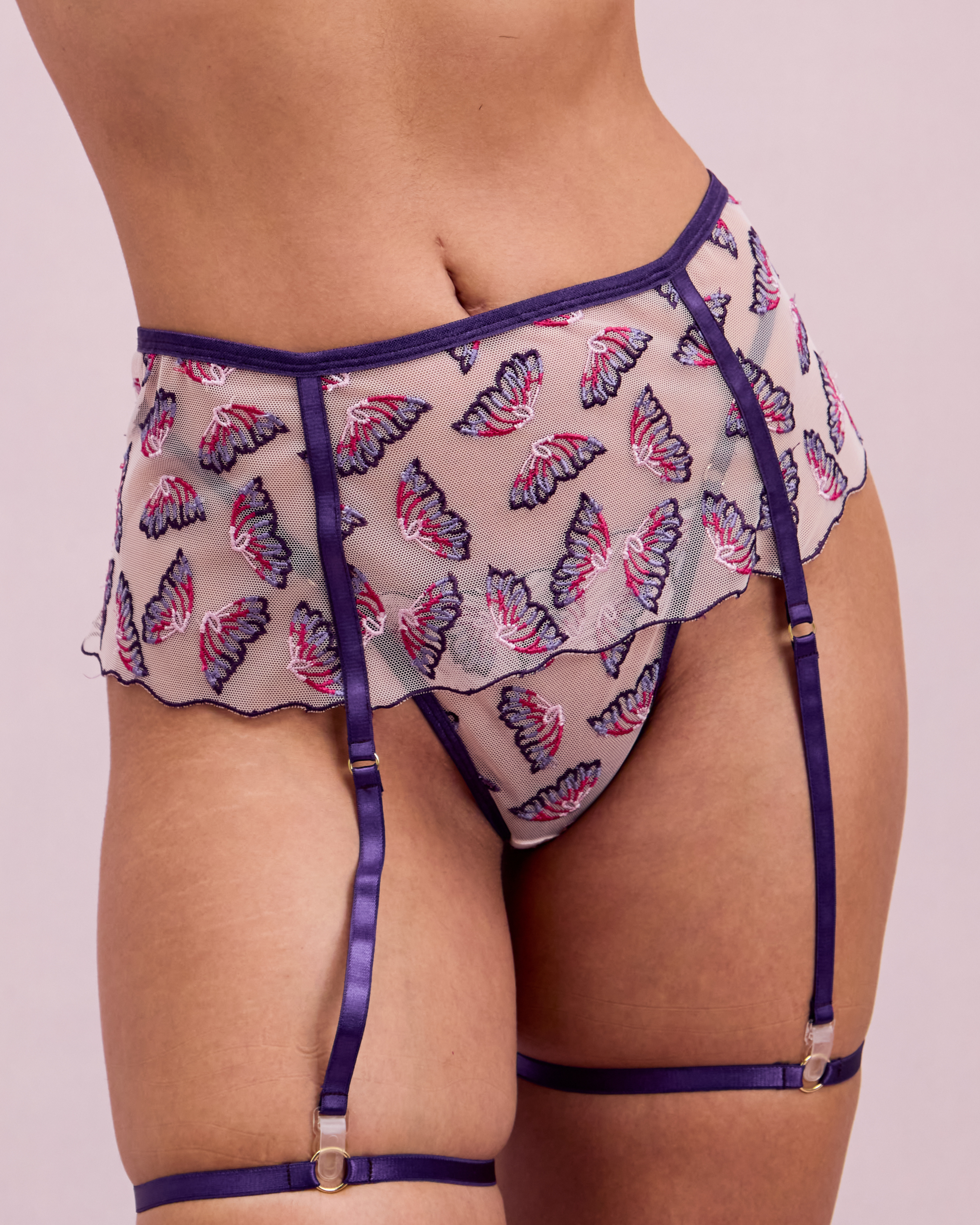 Empress Embroidered Longline Suspender Belt, Garter Straps & G String